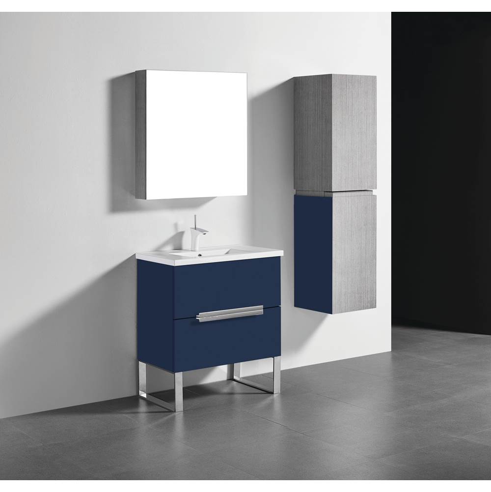 Madeli Soho 30''. Sapphire, Free Standing Cabinet, Polished Chrome Handles (X2), S-Legs (X2), 29-5/8''X18''X33-1/2''
