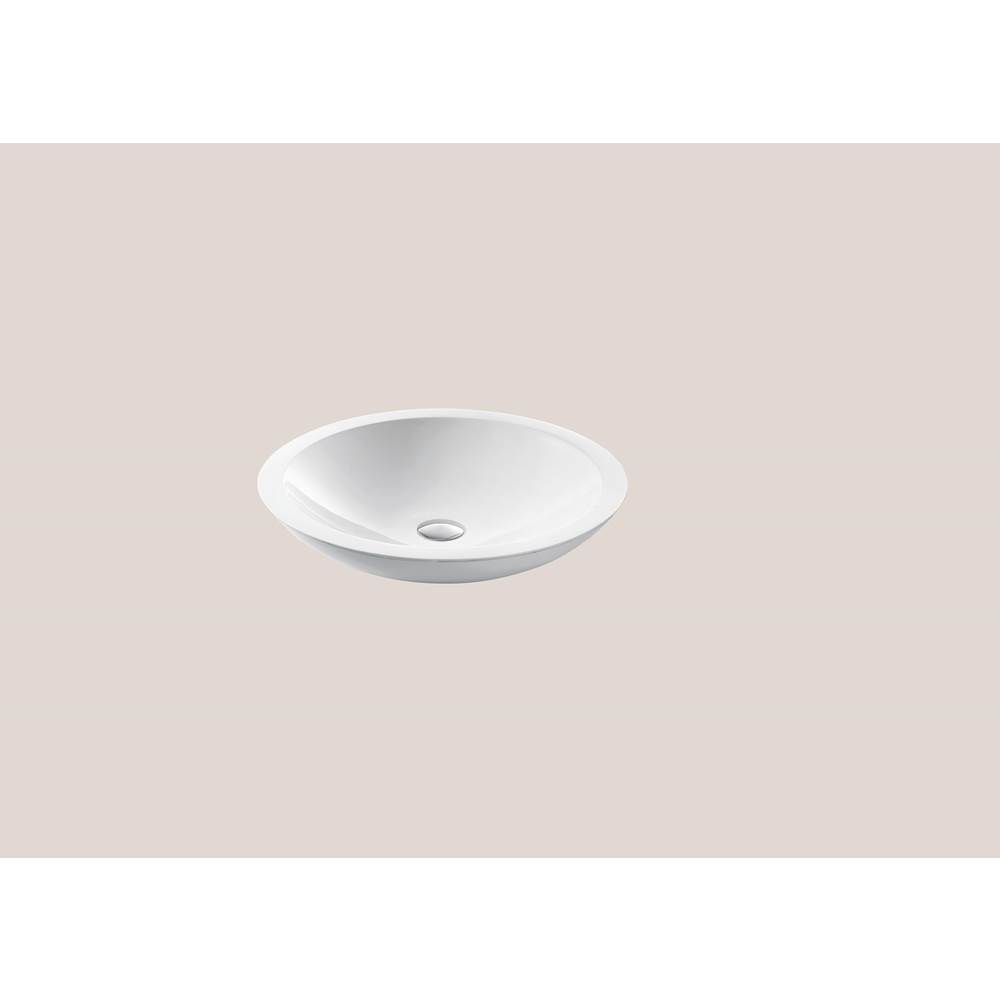 Madeli Solid Surface Vessel. Round Beveled, Glossy White. No Overflow, Diameter: 20''
