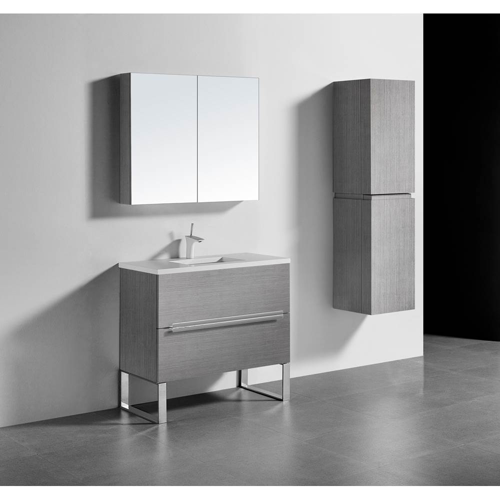 Madeli Soho 36''. Ash Grey, Free Standing Cabinet, Polished Nickel Handles (X2), C-Base (X1), 35-5/8''X18''X33-1/2''