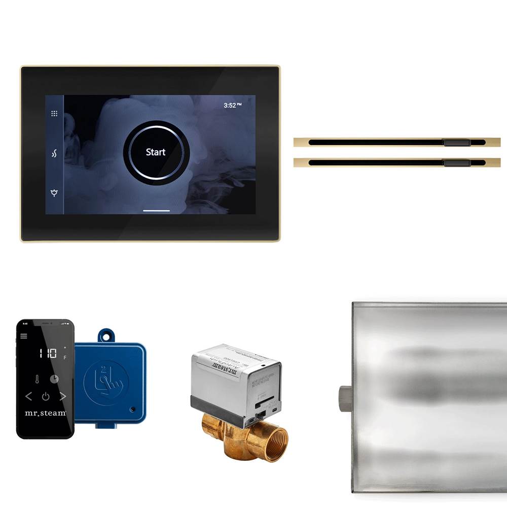 Mr. Steam XButler Max Linear Steam Shower Control Package with iSteamX Control and Linear SteamHead in Black Satin Brass