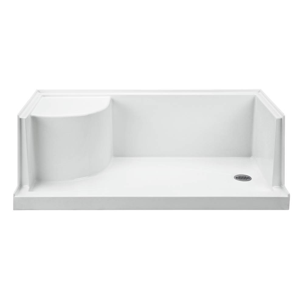 MTI Baths 6030 Acrylic Cxl Lh Drain Integral Seat/Tile Flange - White