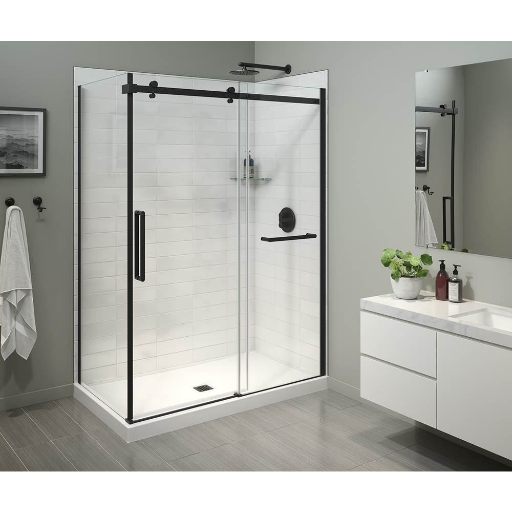 Maax Halo Pro 60 x 36 x 78 3/4 in. 8mm Sliding Shower Door with Towel Bar for Corner Installation with Clear glass in Matte Black