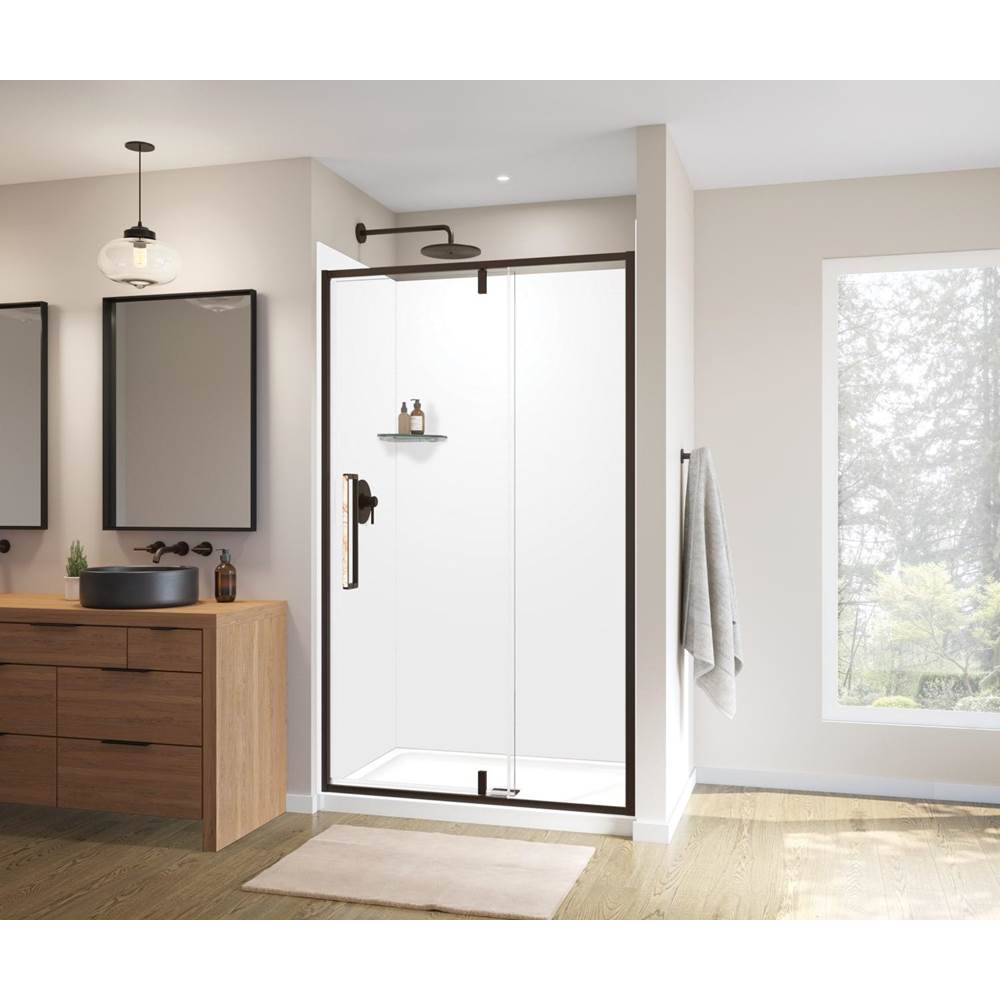Maax Uptown 45-47 x 76 in. 8 mm Pivot Shower Door for Alcove Installation with Clear glass in Dark Bronze & Beige Marble