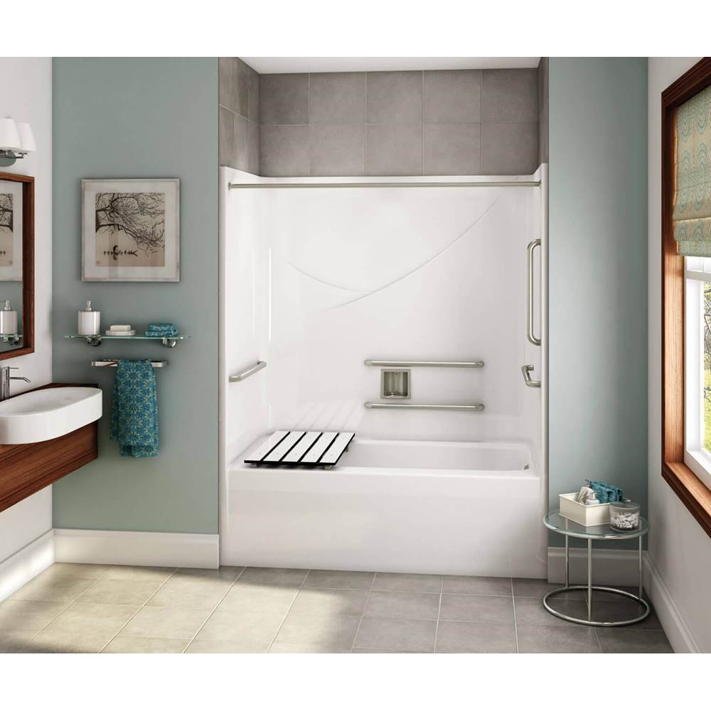 Maax OPTS-6032 - ANSI Grab Bars and Seat AcrylX Alcove Left-Hand Drain One-Piece Tub Shower in White