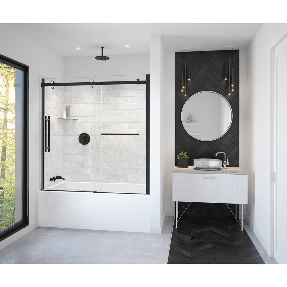 Maax Vela 56 1/2-59 x 59 in. 8 mm Sliding Tub Door with Towel Bar for Alcove Installation with Clear glass in Matte Black and Chrome