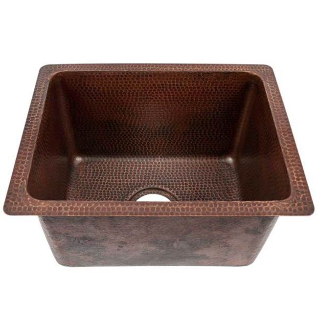 Premier Copper Products 17'' Rectangle Hammered Copper Bar Prep Laundry Utility Sink With 3.5'' Drain Size