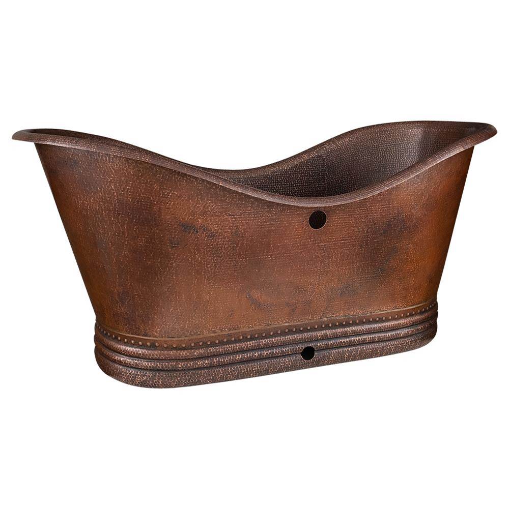 Premier Copper Products 67'' Hammered Copper Double Slipper Bathtub with Overflow Holes