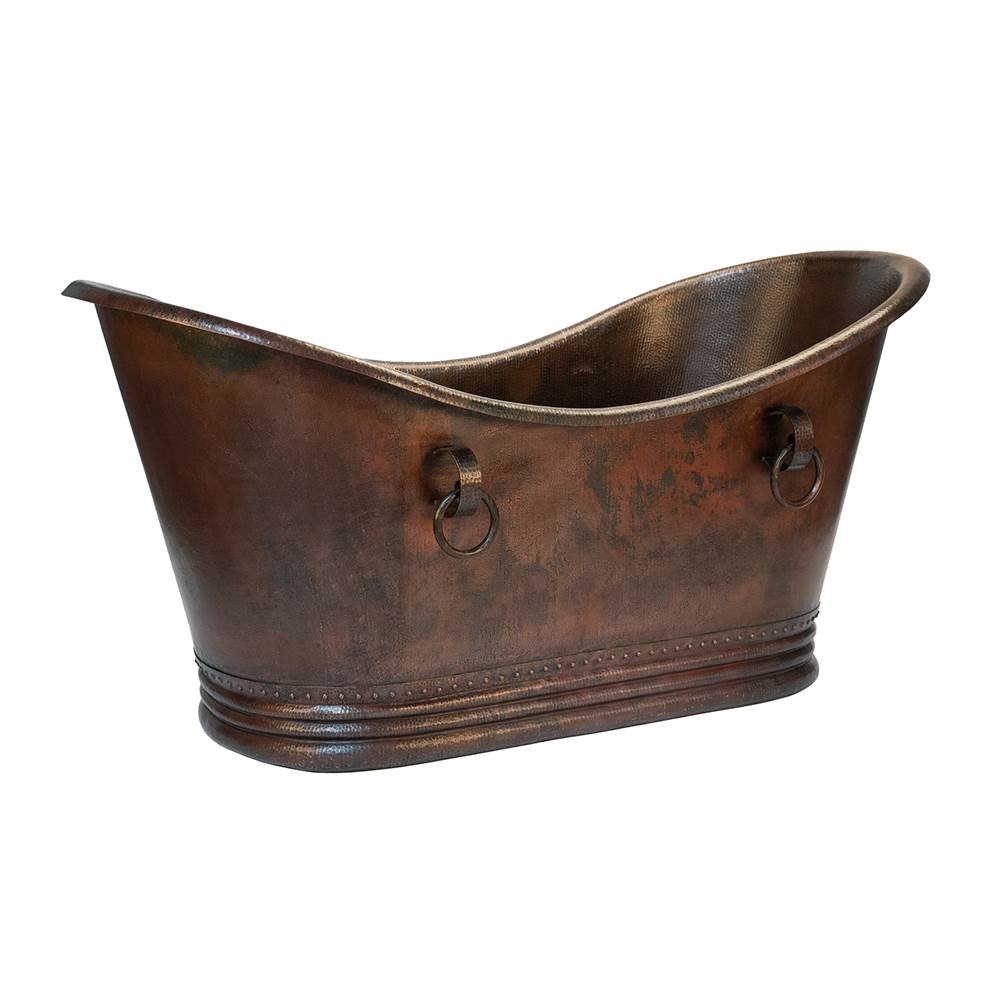 Premier Copper Products 72'' Hammered Copper Double Slipper Bathtub With Rings