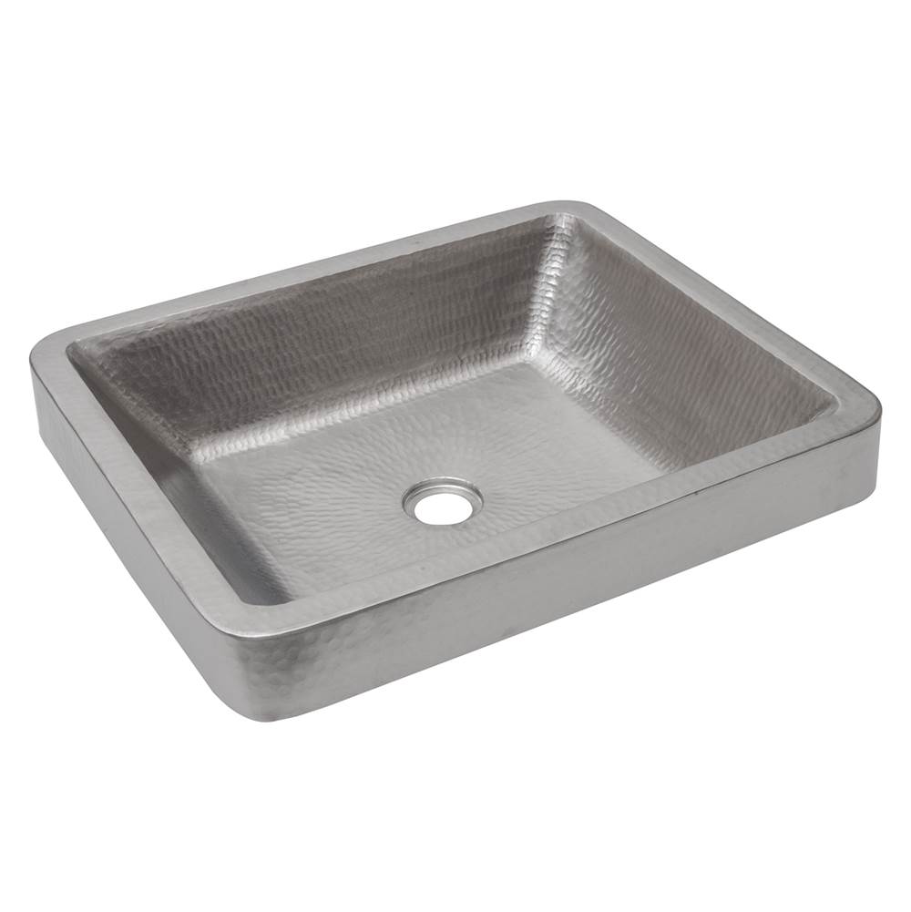 Premier Copper Products 19'' Rectangle Skirted Vessel Hammered Copper Sink in Nickel