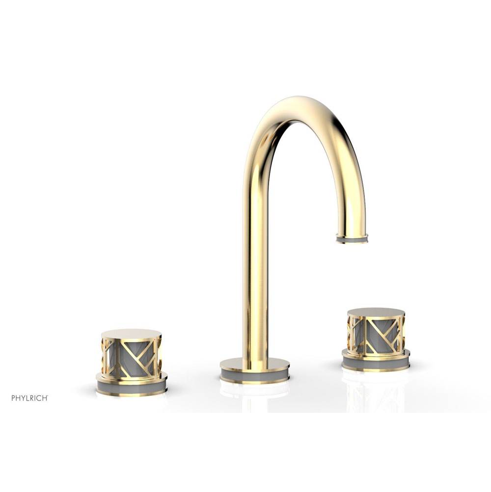 Phylrich Polished Gold Jolie Widespread Lavatory Faucet With Gooseneck Spout, Round Cutaway Handles, And Grey Accents - 1.2GPM