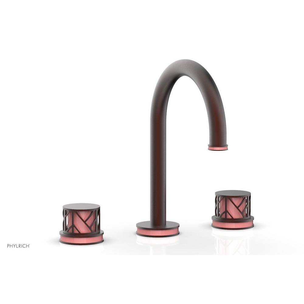 Phylrich Oil Rubbed Bronze Jolie Widespread Lavatory Faucet With Gooseneck Spout, Round Cutaway Handles, And Pink Accents - 1.2GPM