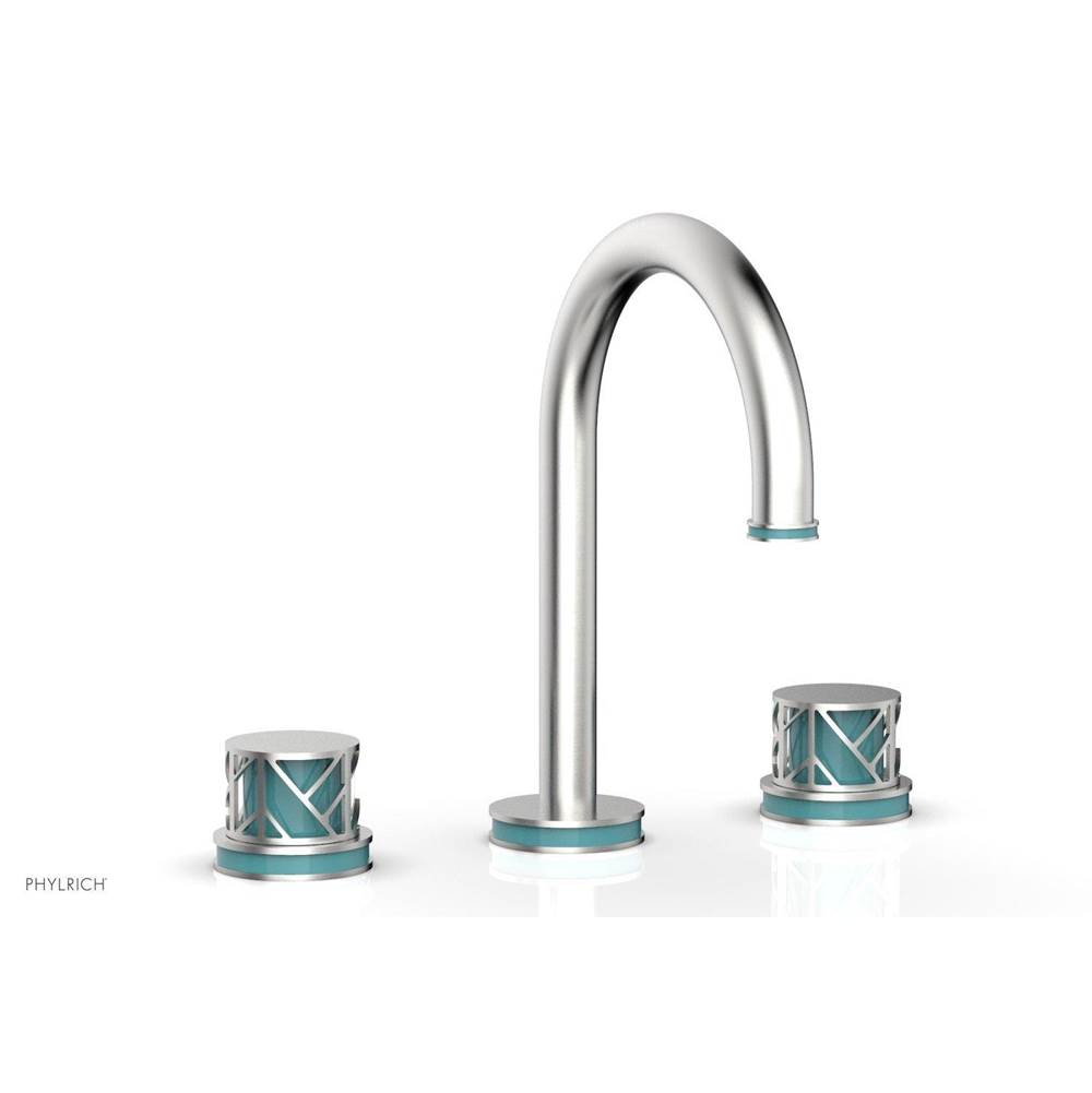 Phylrich Pewter Jolie Widespread Lavatory Faucet With Gooseneck Spout, Round Cutaway Handles, And Turquoise Accents - 1.2GPM