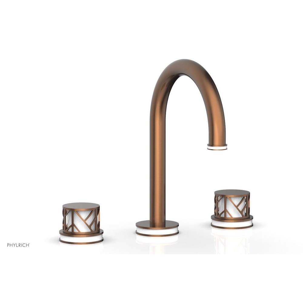 Phylrich Antique Copper Jolie Widespread Lavatory Faucet With Gooseneck Spout, Round Cutaway Handles, And Gloss White Accents - 1.2GPM