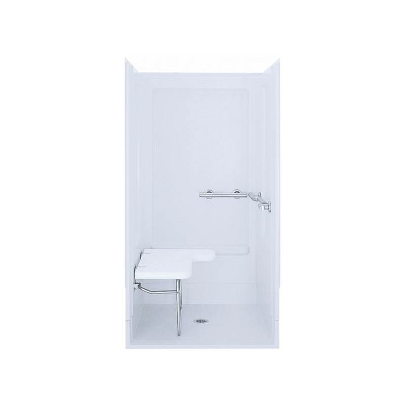 Sterling Plumbing OC-SS-39 39-5/8'' x 39-3/8'' x 72'' transfer shower stall with seat on left, grab bars at right
