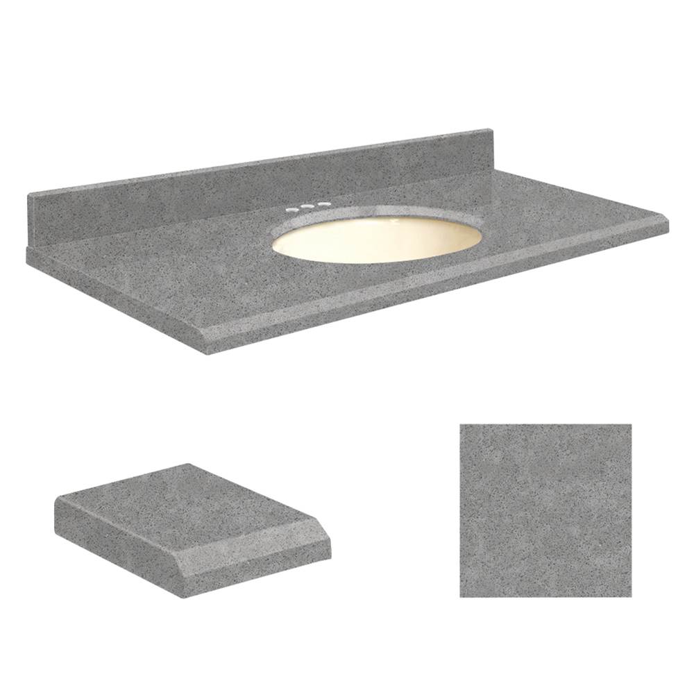 Transolid Quartz 43-in x 22-in Bathroom Vanity Top with Beveled Edge, 4-in Centerset, and Biscuit Bowl in Urban Grey Top, Biscuit Bowl