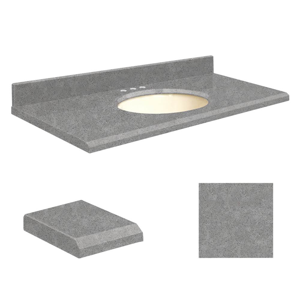 Transolid Quartz 49-in x 22-in Bathroom Vanity Top with Beveled Edge, 8-in Centerset, and Biscuit Bowl in Urban Grey Top, Biscuit Bowl