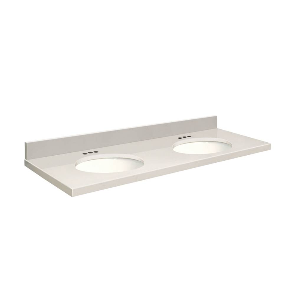 Transolid Quartz 61-in x 22-in Double Sink Bathroom Vanity Top with Eased Edge, 4-in Centerset, and White Bowl in Milan White Top, White Bowl