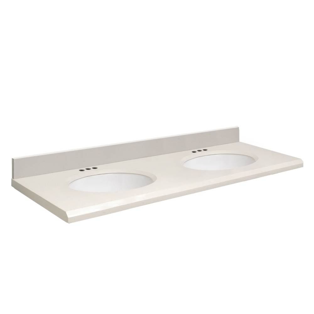 Transolid Quartz 61-in x 22-in Double Sink Bathroom Vanity Top with Beveled Edge, 4-in Centerset, and White Bowl in Milan White Top, White Bowl