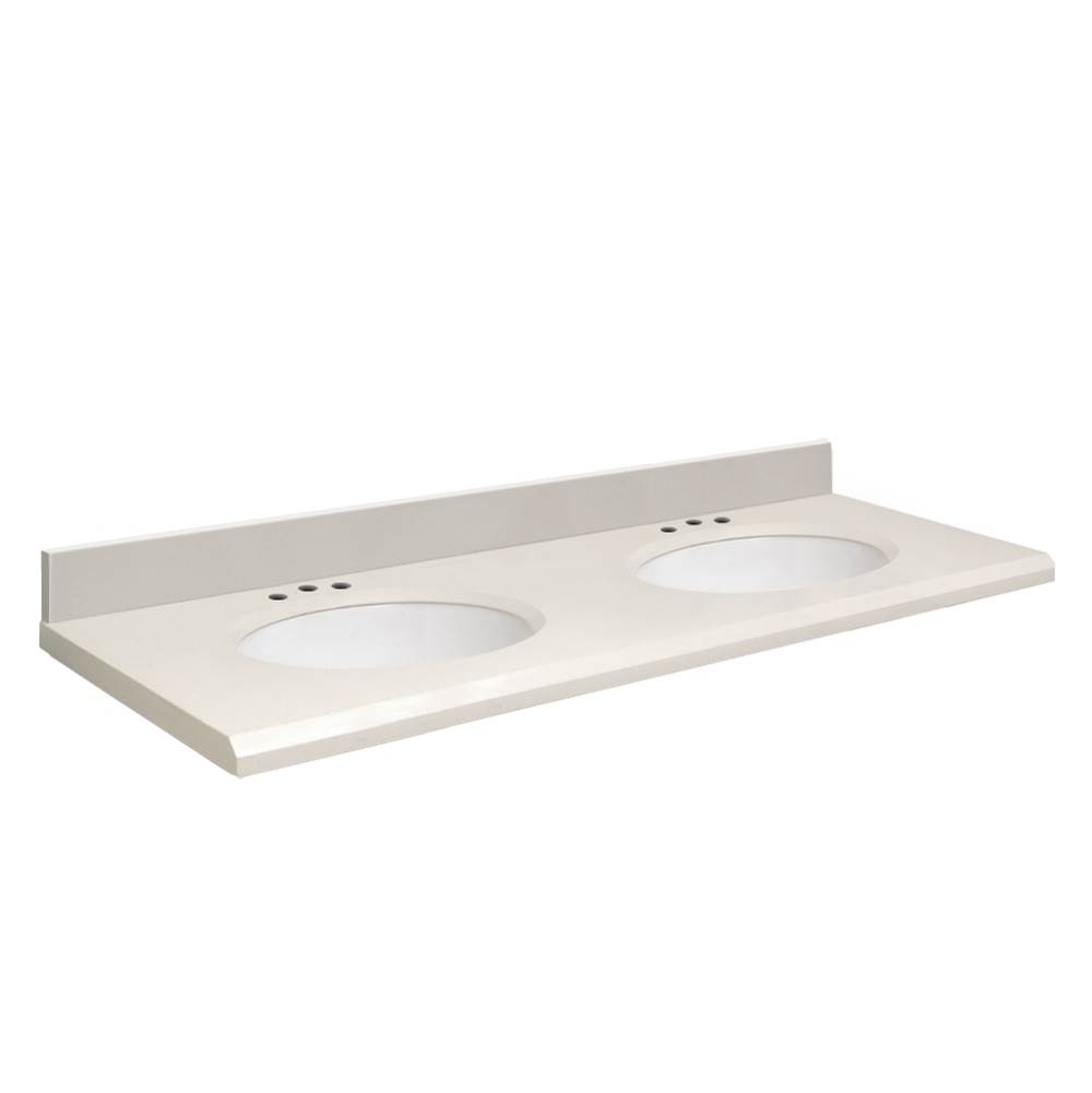 Transolid Quartz 61-in x 22-in Double Sink Bathroom Vanity Top with Beveled Edge, 8-in Contour, and White Bowl in Milan White Top, White Bowl