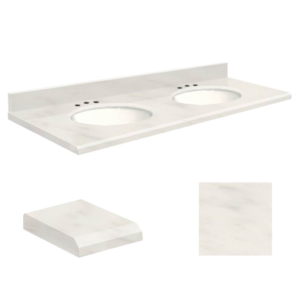 Transolid Quartz 61-in x 22-in Double Sink Bathroom Vanity Top with Beveled Edge, 8-in Contour, and White Bowl in Antique White Top, White Bowl