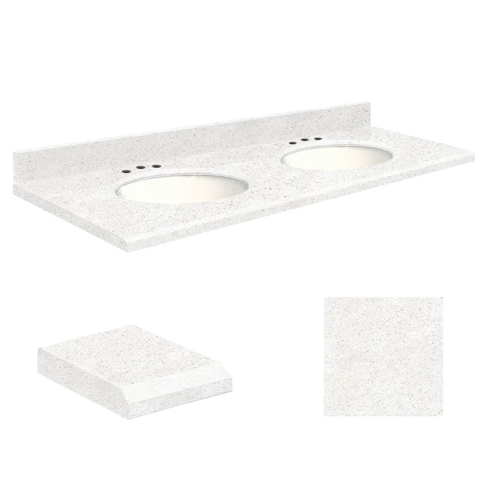 Transolid Quartz 61-in x 22-in Double Sink Bathroom Vanity Top with Beveled Edge, 8-in Contour, and White Bowl in Natural White Top, White Bowl